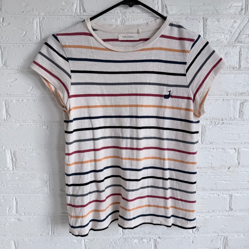 TWOTHIRDS Striped Whale Embroidered Crew Neck Women Medium White Multi‎ Color